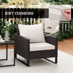 Outsunny 3Pcs Rattan Bistro Set Glass Top Table And Chairs With 4 Cushions Brown - thumbnail 5