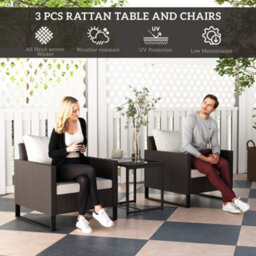 Outsunny 3Pcs Rattan Bistro Set Glass Top Table And Chairs With 4 Cushions Brown - thumbnail 4