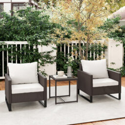 Outsunny 3Pcs Rattan Bistro Set Glass Top Table And Chairs With 4 Cushions Brown - thumbnail 7