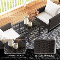 Outsunny 3Pcs Rattan Bistro Set Glass Top Table And Chairs With 4 Cushions Brown - thumbnail 6