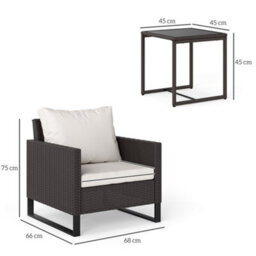 Outsunny 3Pcs Rattan Bistro Set Glass Top Table And Chairs With 4 Cushions Brown - thumbnail 3