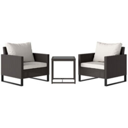Outsunny 3Pcs Rattan Bistro Set Glass Top Table And Chairs With 4 Cushions Brown - thumbnail 2