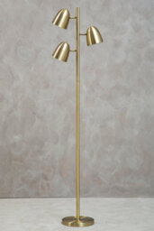 Orsina Brass Finish Floor Lamp, Contemporary Slim Metal Floor Lamp With Three Head Spotlights, Standing Lamp - thumbnail 3