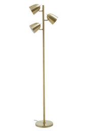 Orsina Brass Finish Floor Lamp, Contemporary Slim Metal Floor Lamp With Three Head Spotlights, Standing Lamp - thumbnail 2