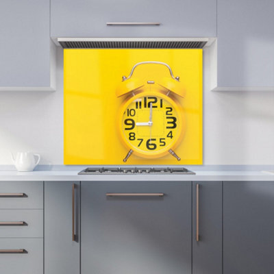 Warren Reed Designer Yellow Alarm Clock Premium Glass Kitchen Splashback W700mm X H750mm - image 1