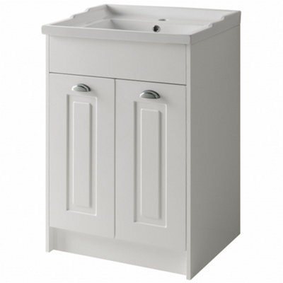 Clifton Traditional Bathroom Floor Standing 2 Door Vanity Unit And Ceramic Basin 600mm - White - (Aberdeen) - image 1