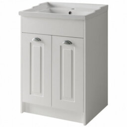 Clifton Traditional Bathroom Floor Standing 2 Door Vanity Unit And Ceramic Basin 600mm - White - (Aberdeen) - thumbnail 1