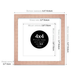 "4X4"" Bronze Picture Frame - 4X4"" Square Frame With 3X3"" Mount For 4X4""/3X3"" Pictures Art Deco Style Room Decor, 1 Pack" - thumbnail 2
