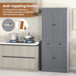 Costway 183Cm Tall Storage Cabinet 2 Doors Display Organizer Freestanding Pantry Cupboard - thumbnail 5