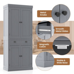 Costway 183Cm Tall Storage Cabinet 2 Doors Display Organizer Freestanding Pantry Cupboard - thumbnail 7