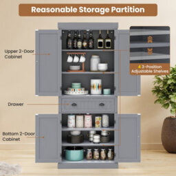 Costway 183Cm Tall Storage Cabinet 2 Doors Display Organizer Freestanding Pantry Cupboard - thumbnail 4