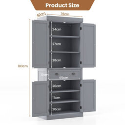 Costway 183Cm Tall Storage Cabinet 2 Doors Display Organizer Freestanding Pantry Cupboard - thumbnail 3