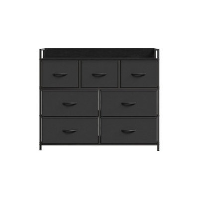 Black 7 Drawer Fabric Chest Of Drawers Bedroom Dresser Storage Cabinet Metal & Wood - image 1