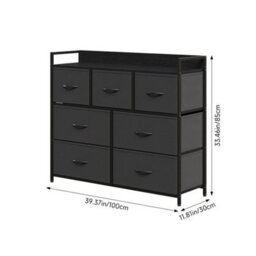 Black 7 Drawer Fabric Chest Of Drawers Bedroom Dresser Storage Cabinet Metal & Wood - thumbnail 2