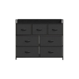 Black 7 Drawer Fabric Chest Of Drawers Bedroom Dresser Storage Cabinet Metal & Wood