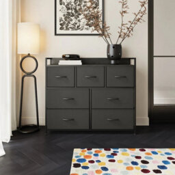 Black 7 Drawer Fabric Chest Of Drawers Bedroom Dresser Storage Cabinet Metal & Wood - thumbnail 6