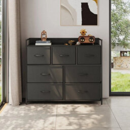 Black 7 Drawer Fabric Chest Of Drawers Bedroom Dresser Storage Cabinet Metal & Wood - thumbnail 5
