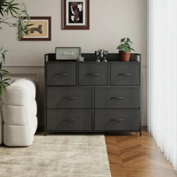Black 7 Drawer Fabric Chest Of Drawers Bedroom Dresser Storage Cabinet Metal & Wood - thumbnail 4