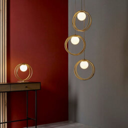 2 Pack Brushed Gold Table Lamp - Gloss Opal Glass Shade - Circular Hoop Design - thumbnail 4