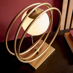 2 Pack Brushed Gold Table Lamp - Gloss Opal Glass Shade - Circular Hoop Design - thumbnail 5