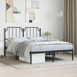 Berkfield Metal Bed Frame Without Mattress With Headboard Black 140X190Cm - thumbnail 1