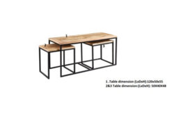Kingwood Up Cycled Industrial Metal And Wood Long Table And 2 Stools Coffee Table Set - thumbnail 3