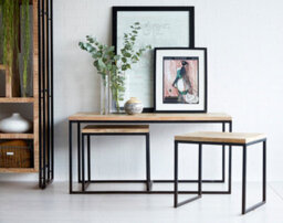 Kingwood Up Cycled Industrial Metal And Wood Long Table And 2 Stools Coffee Table Set - thumbnail 2