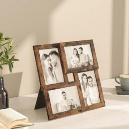 Songmics 4-Photo Wall Frame Set, Collage Picture Display, Family Memory Showcase Collection, Rustic Brown - thumbnail 1