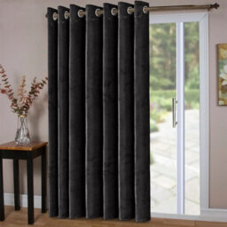Oxford Homeware Eyelet Velvet Curtains Black Fully Lined Blackout Thermal Insulated Curtains (W)168Cm X (L)213Cm Single Panel