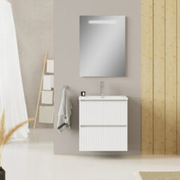 Banyetti Linea Matt White Fluted Double Drawer Wall Hung Vanity Unit Including Basin 600mm X 460mm - thumbnail 1