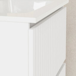 Banyetti Linea Matt White Fluted Double Drawer Wall Hung Vanity Unit Including Basin 600mm X 460mm - thumbnail 2