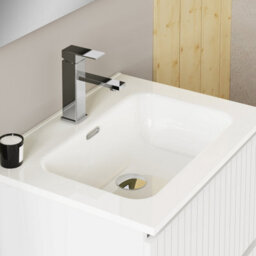 Banyetti Linea Matt White Fluted Double Drawer Wall Hung Vanity Unit Including Basin 600mm X 460mm - thumbnail 3