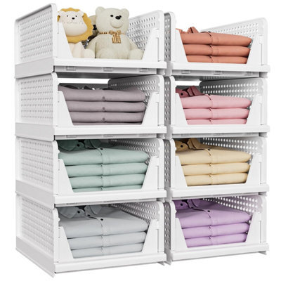 Snslxh 8 Pack Stackable Closet Storage Boxes, Multifunctional & Foldable Organizer For Bathroom Kitchen Laundry Room Wardrobe