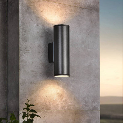 Eglo Riga Grey Metal Ip44 Outdoor Wall Light 2 Light (Inclusive), (D) 6.5Cm - image 1