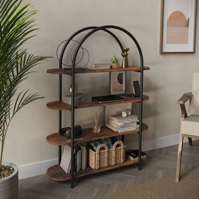Urbn-Living Urbnliving 118Cm Height 4 Tier Rustic Brown Wooden Shelving Arched Unit Storage Bookcase Display Shelves - image 1