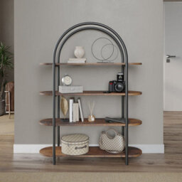 Urbn-Living Urbnliving 118Cm Height 4 Tier Rustic Brown Wooden Shelving Arched Unit Storage Bookcase Display Shelves - thumbnail 2