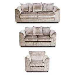 Furnishings For Less UK Crystal Crushed Velvet 3 Piece Sofa Set - 3 2 1  Mink - Scatter Back