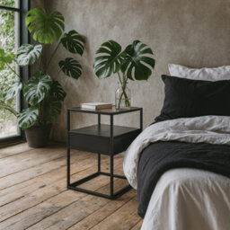 Wyld Haus Wrenna Black Bedside Table With Smoked Tempered Glass Top - thumbnail 3