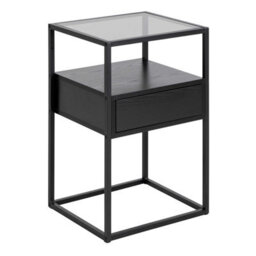 Wyld Haus Wrenna Black Bedside Table With Smoked Tempered Glass Top - thumbnail 5