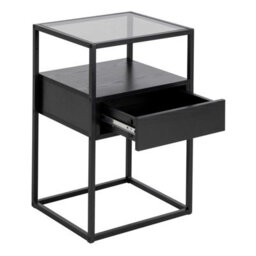 Wyld Haus Wrenna Black Bedside Table With Smoked Tempered Glass Top - thumbnail 8