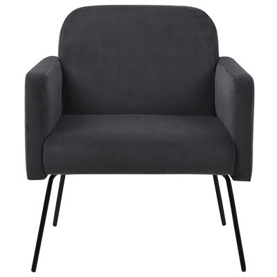 Beliani Armchair Grey Velvet With Slender Black Metal Legs Retro - Compact Apartment Fit - image 1