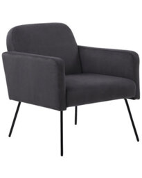Beliani Armchair Grey Velvet With Slender Black Metal Legs Retro - Compact Apartment Fit - thumbnail 3