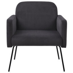 Beliani Armchair Grey Velvet With Slender Black Metal Legs Retro - Compact Apartment Fit - thumbnail 1