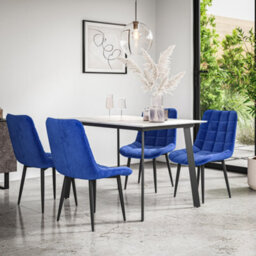 More4Homes Haydon Extending Dining Table + Chairs- White Marble Effect Table Top W Black Legs + Nova Velvet Dining Chair Set Of 4 (Blue) - thumbnail 2