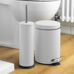 Harbour Housewares 3L Bathroom Bin & Brush Set - Matt White - Round Stainless Steel Slim Trashcan Pedal Bin & Toilet Brush Set - thumbnail 7