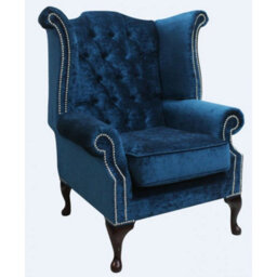 Chesterfield High Back Wing Chair Pastiche Petrol Blue Velvet In Queen Anne Style - thumbnail 3