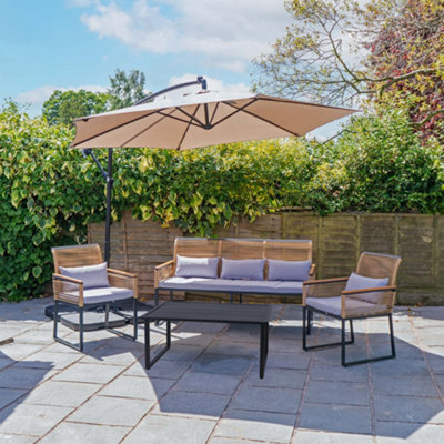 Jack Stonehouse Jsh Wicker Garden Patio Furniture Set With 5 Seater Sofa & Chairs & Coffee Table Padded Cushions - image 1