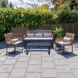 Jack Stonehouse Jsh Wicker Garden Patio Furniture Set With 5 Seater Sofa & Chairs & Coffee Table Padded Cushions - thumbnail 2