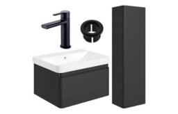 Aquarius Sophie 605mm Vanity Unit Matt Black Tall Boy Set With Matt Black Brassware - thumbnail 1