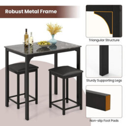 Dining Table Set 3Pcs Modern Kitchen With 2 Upholstered Chairs - thumbnail 5